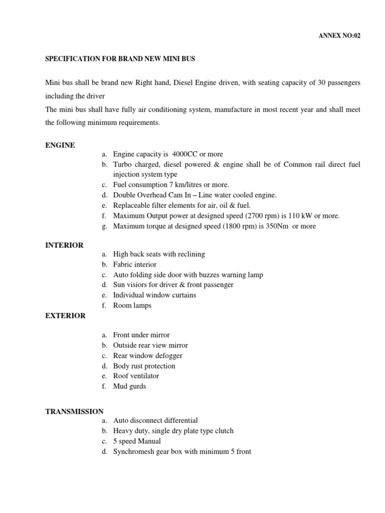 Brand New Mini Bus Specifications | PDF | Manual Transmission ...