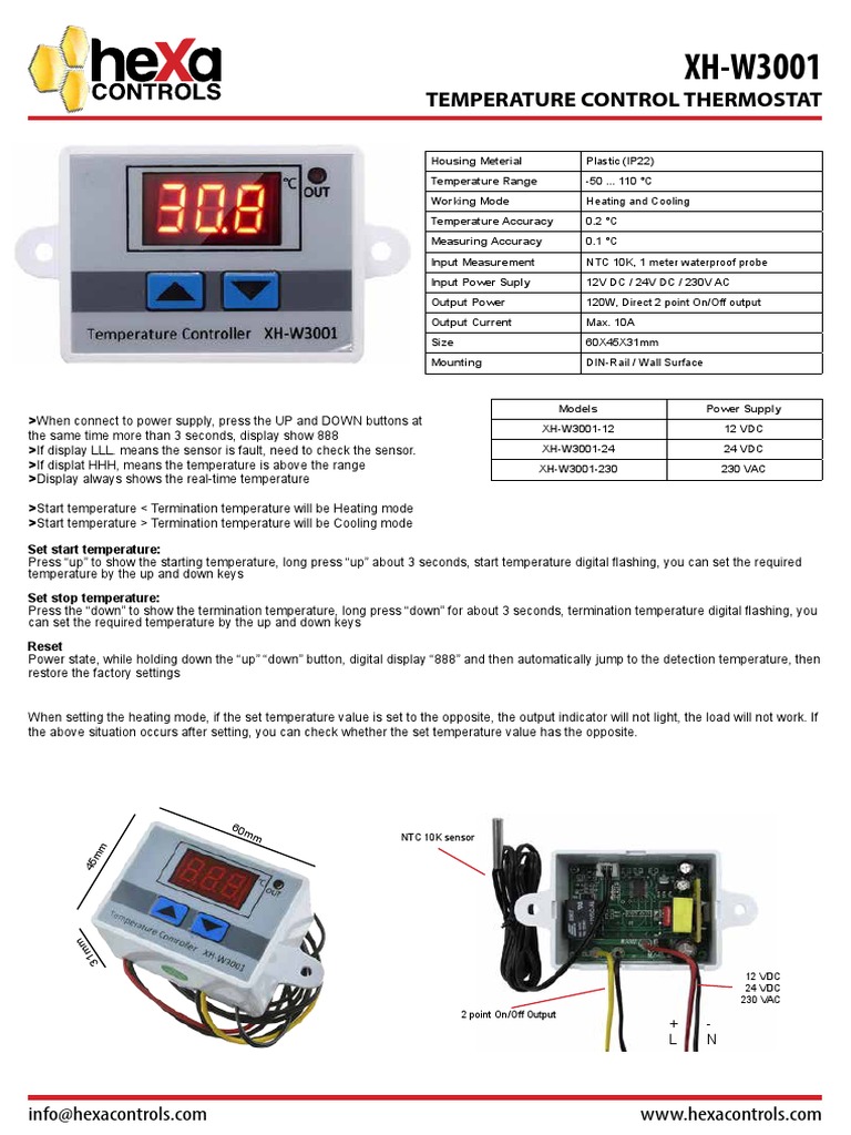 Thermostat XH W3001 PDF Power Supply Thermostat