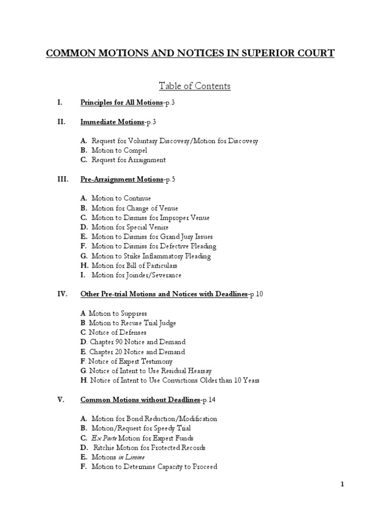 Motions Notices Guide PDF Continuance Discovery (Law)