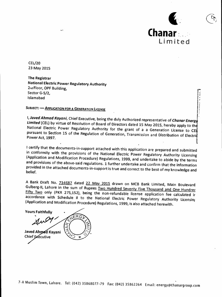 Take様 Generation License of Chanar Energy Limited | PDF | Board Of