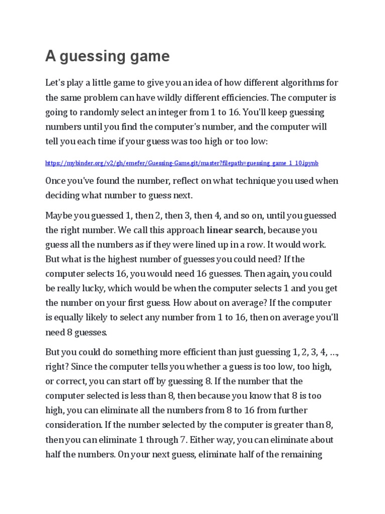 Guessing Game: Linear vs. Binary Search | PDF | Computer Science ...
