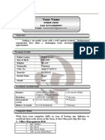 CV Format For Job in Pakistan in MS Word