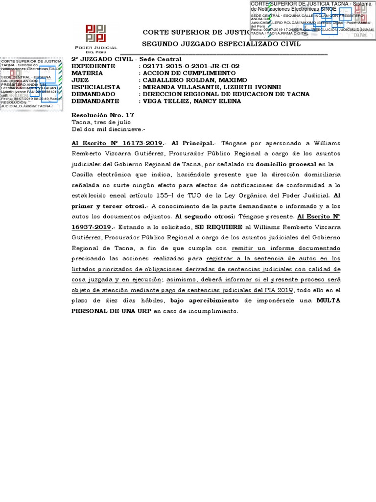 Resolucion Judicial Poder Judicial Peru | PDF | Sentencia (ley