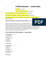 100 Contoh Soal CPNS Antonim - Lawan Kata + Jawabannya PDF