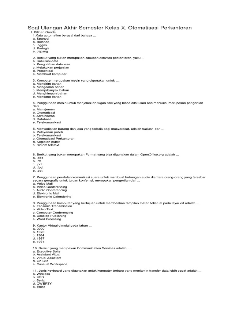 Soal Ulangan Akhir Semester Kelas X Docx
