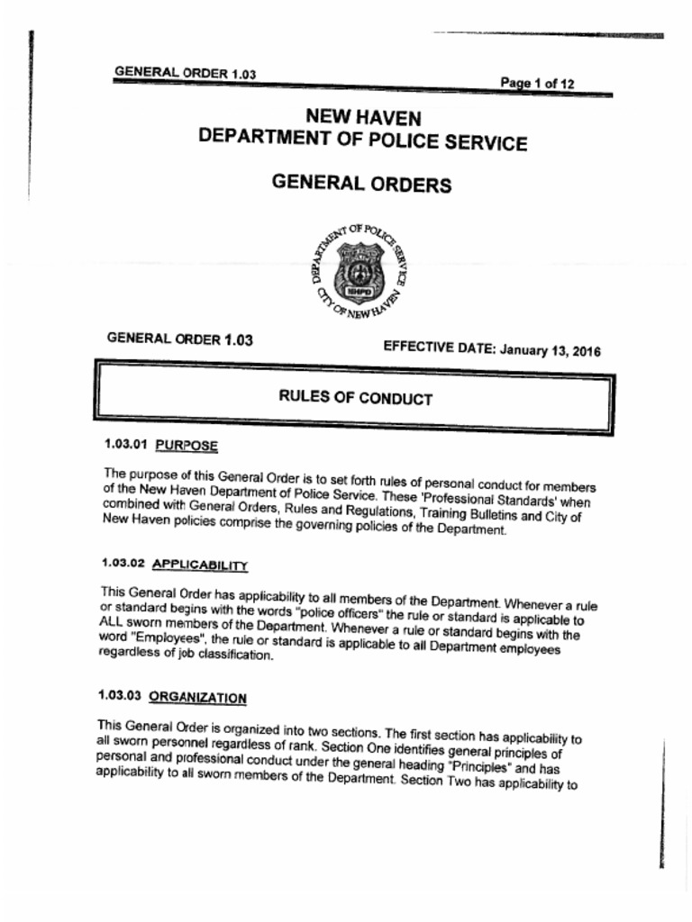 New Haven Police Department General Orders PDF