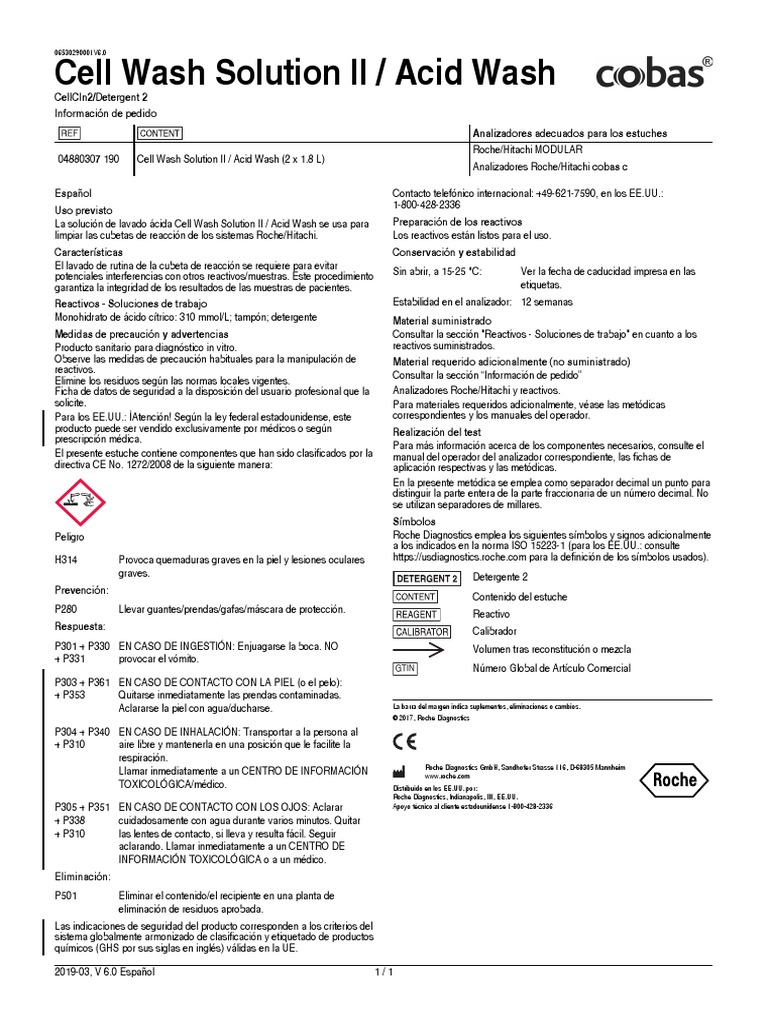Inserto Acid Wash Solution Cobas C311 PDF Bienestar Medicina