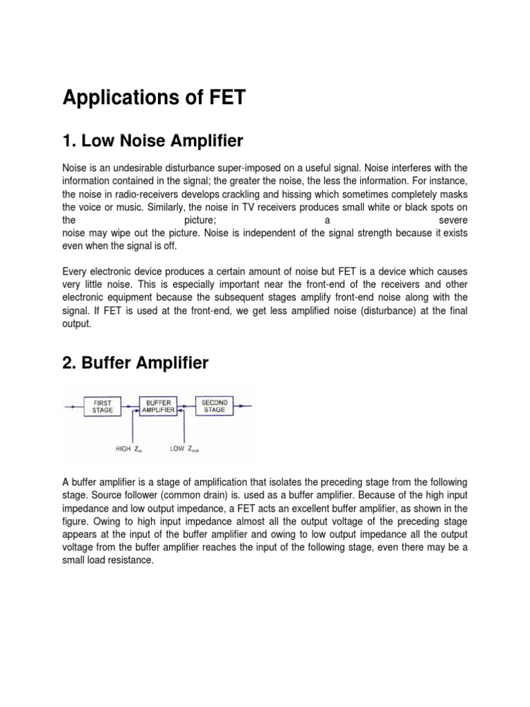 Applications of JFET PDF Field Effect Transistor Amplifier