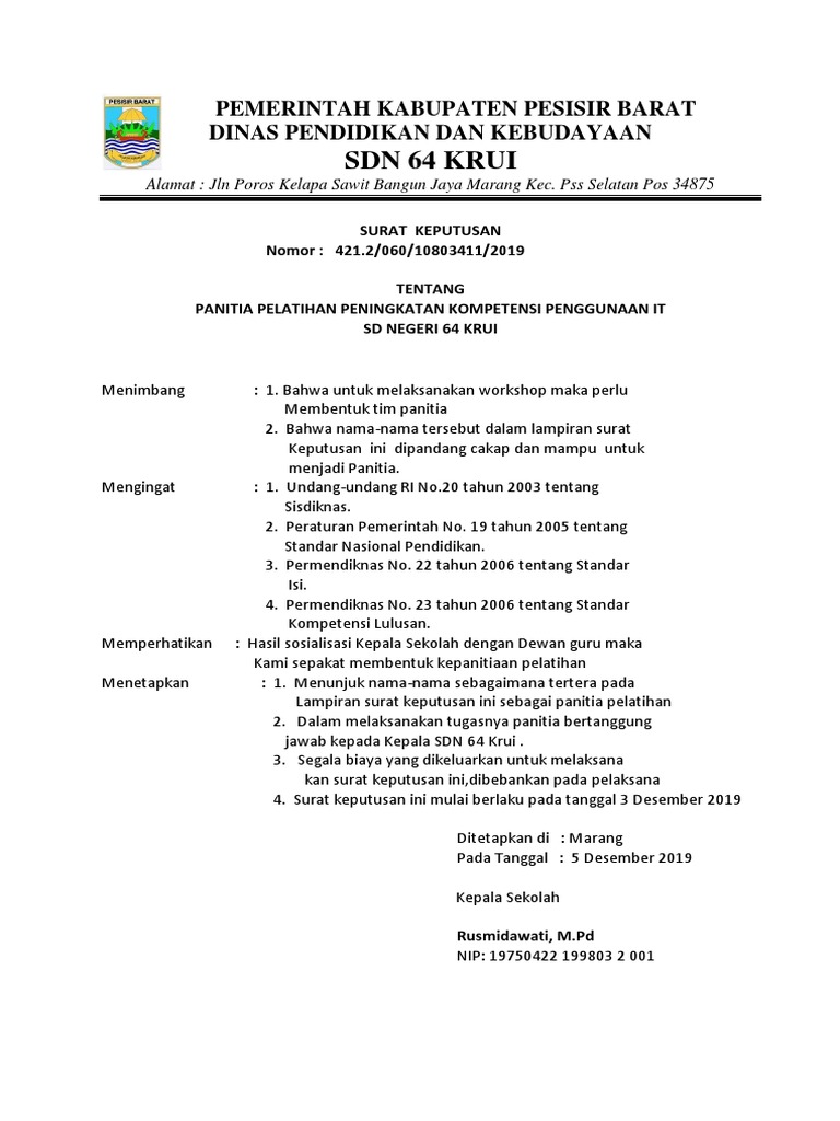 Sk Panitia Pelatihan It