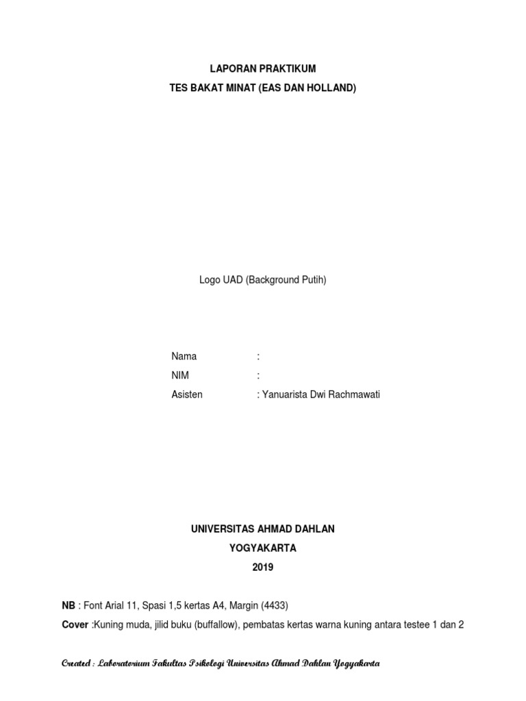 Laporan Praktikum Tes Bakat Minat 2019 Docx