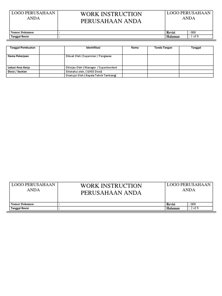 Format Work Instruction Perusahaan | PDF | Karier & Perkembangan