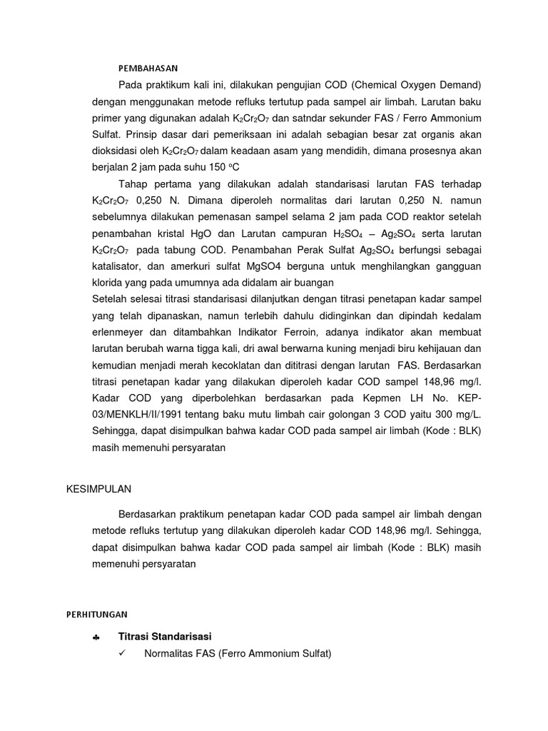 Pengujian COD Air Limbah Metode Refluks | PDF