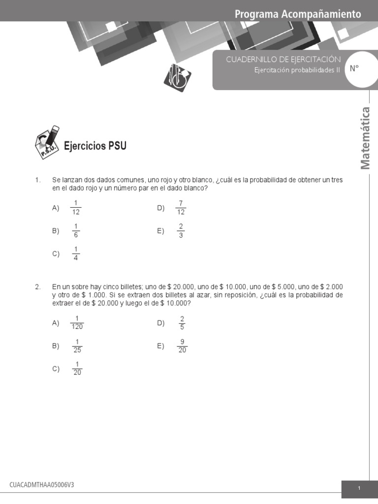 Ejercicios de Probabilidades II | PDF | Probabilidad | Ocio