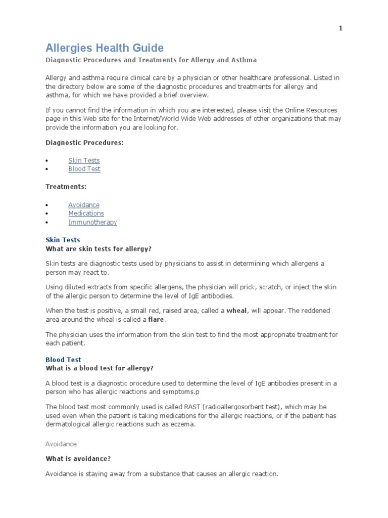Allergies Health Guide: Diagnostic Procedures and Treatments For ...