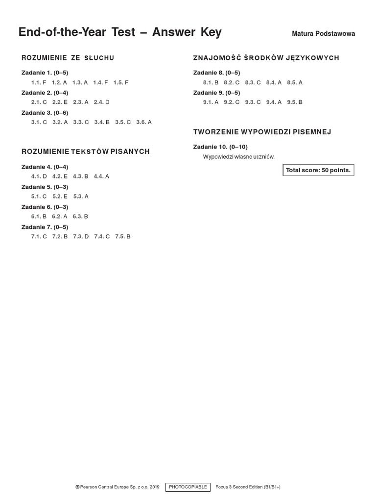 Matura Focus 3 B1 B1+ Odpowiedzi