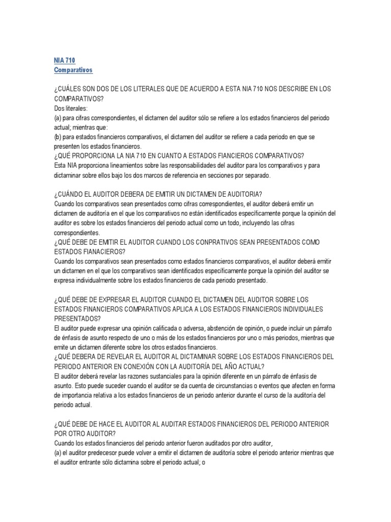 NIA 710, 720 y 800: Normas de Auditoría | PDF | Contralor | Auditoría