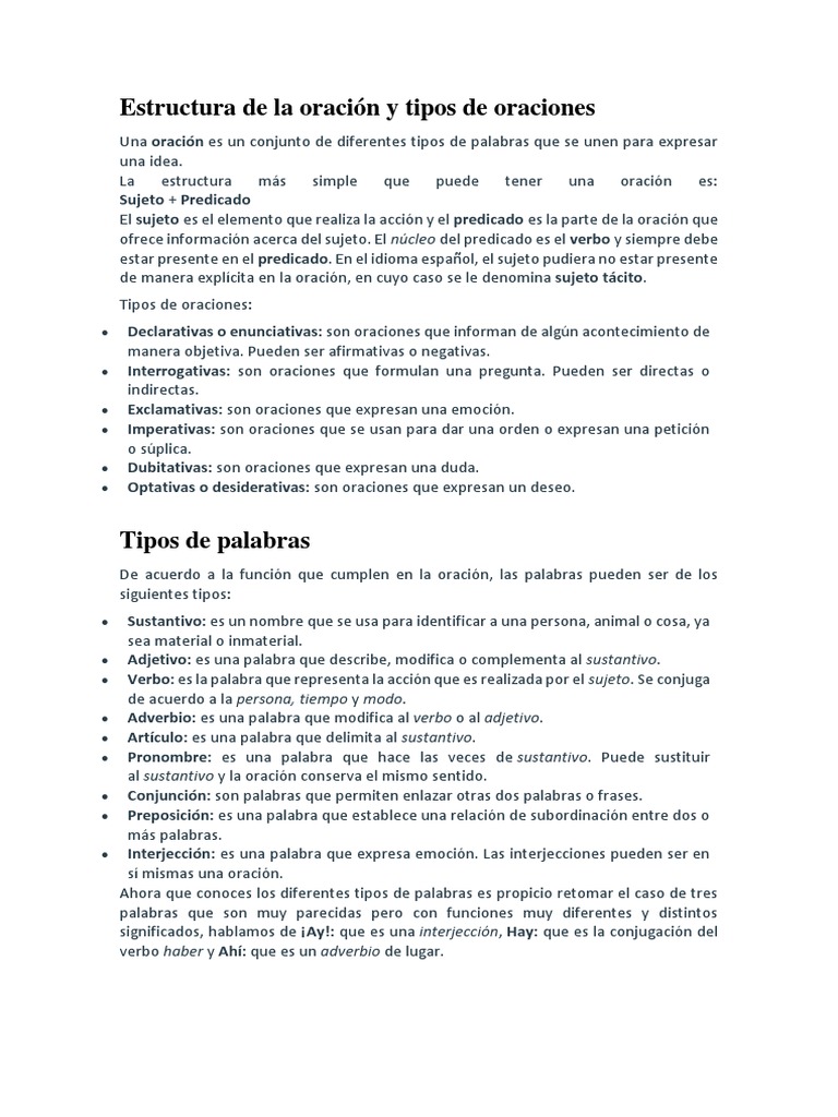 Estructura de La Oración y Tipos de Oraciones | PDF | Coma | Oración ...