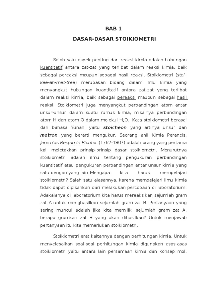 Dasar Stoikiometri dan Konsep Mol | PDF | Metode & Bahan Ajar ...