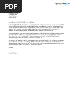 Sample Character Reference Letter Personal