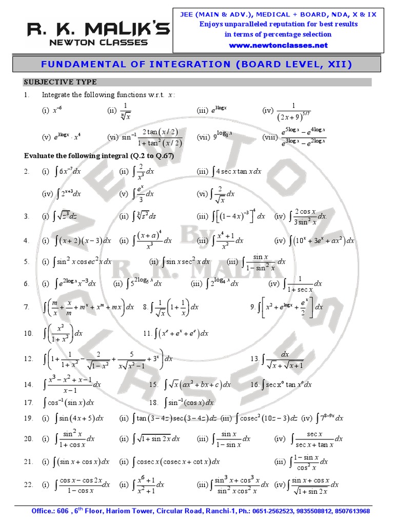 Integration Questions and Solutions PDF | PDF | Trigonometric Functions ...