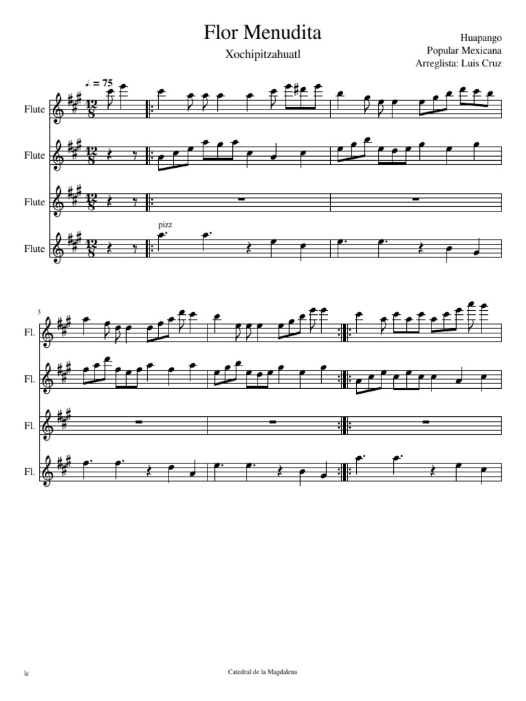 Xochipitzahuatl Score flute quartet