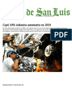 Cayó 10% Industria Automotriz en 2019 - El Sol de San Luis