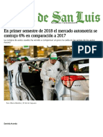 En Primer Semestre de 2018 El Mercado Automotriz Se Contrajo 6% en Comparación A 2017 - El Sol de San Luis