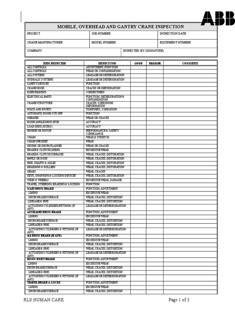 Crane Checklist PDF Crane (Machine) Clutch