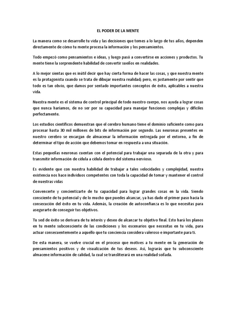 El Poder Transformador de Tu Mente | PDF | Mente | Vida