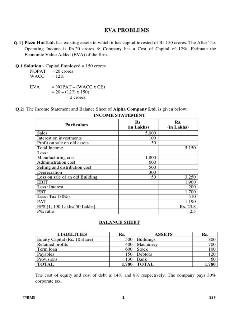EVA Calculation Examples and Problems | PDF | Cost Of Capital ...