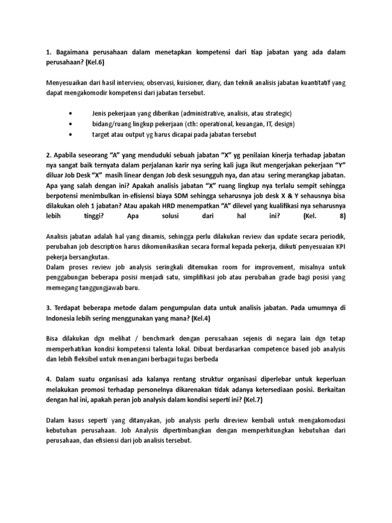 Pertanyaan Job Analysis