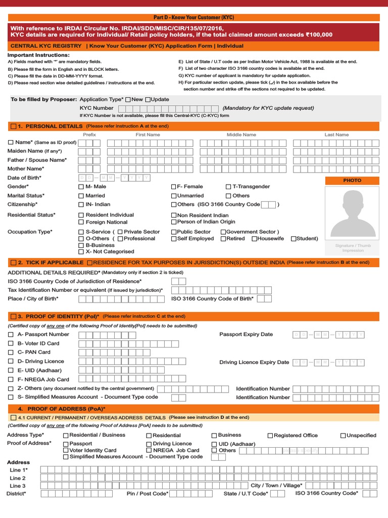 Central Kyc Form | PDF | Identity Document | Document