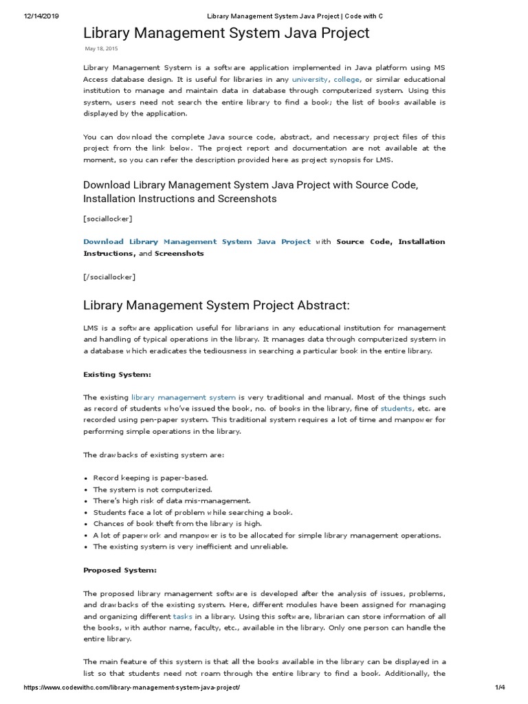 Library Management System Java Project - Code With C | PDF | Library ...