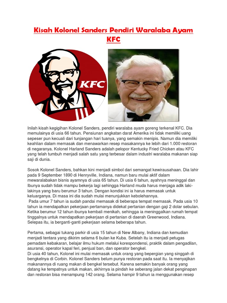 Kisah Kolonel Sanders Pendiri Waralaba Ayam KFC PDF