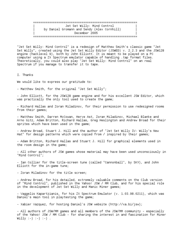 Jet Set Willy - Mind Control | PDF