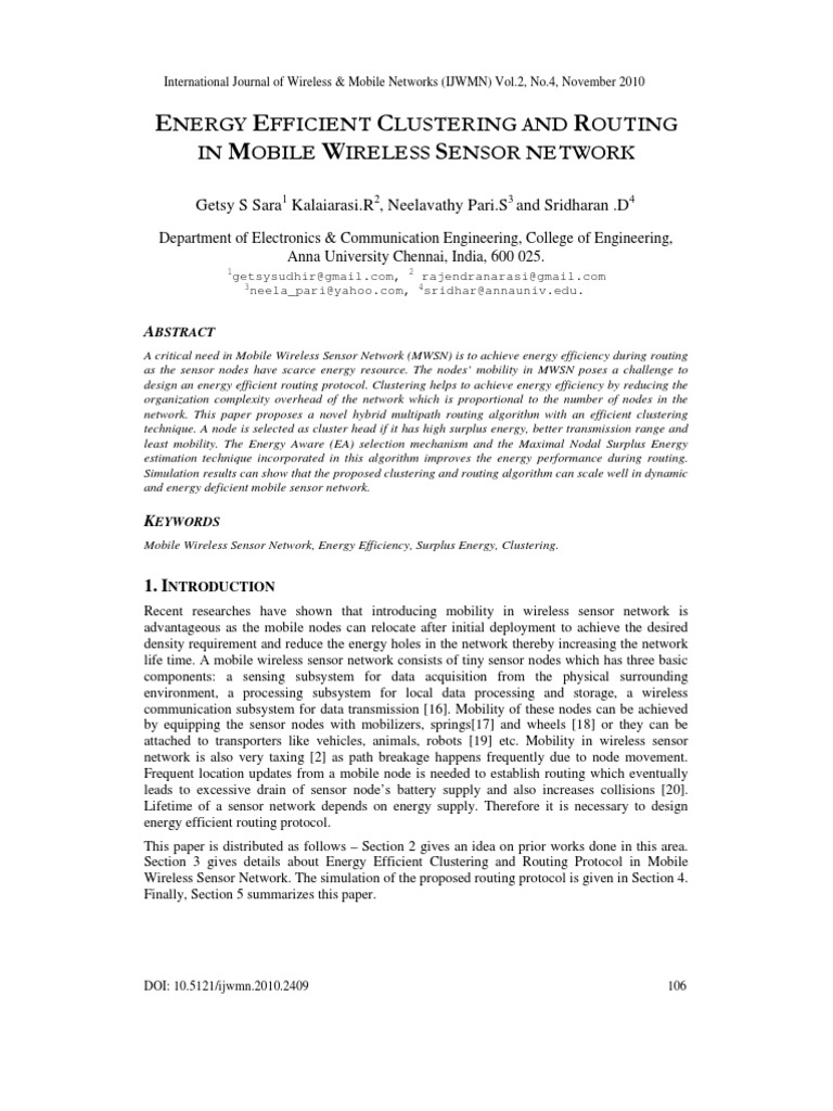 Energy Efficient Clustering and Routing in Mobile Wireless Sensor ...