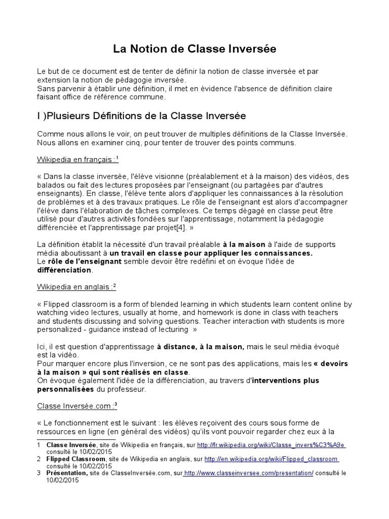 Définition de la Classe Inversée | PDF | Pédagogie | Enseignement