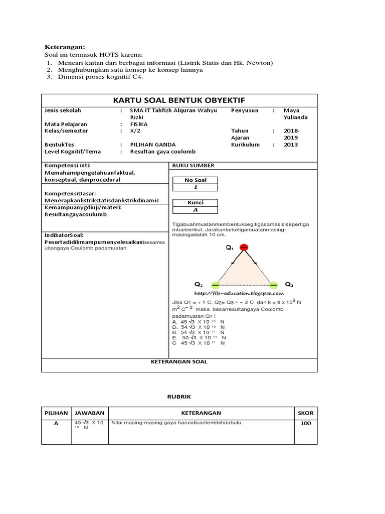 Kartu Soal Listrik Statis