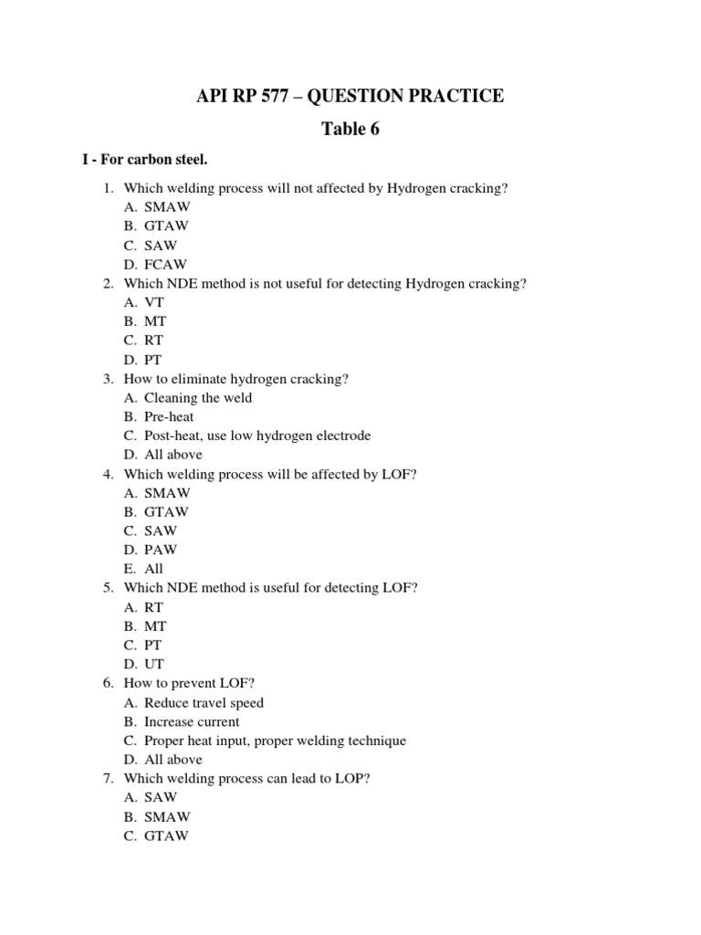 API RP 577 Welding Practice Questions | PDF | Welding | Construction