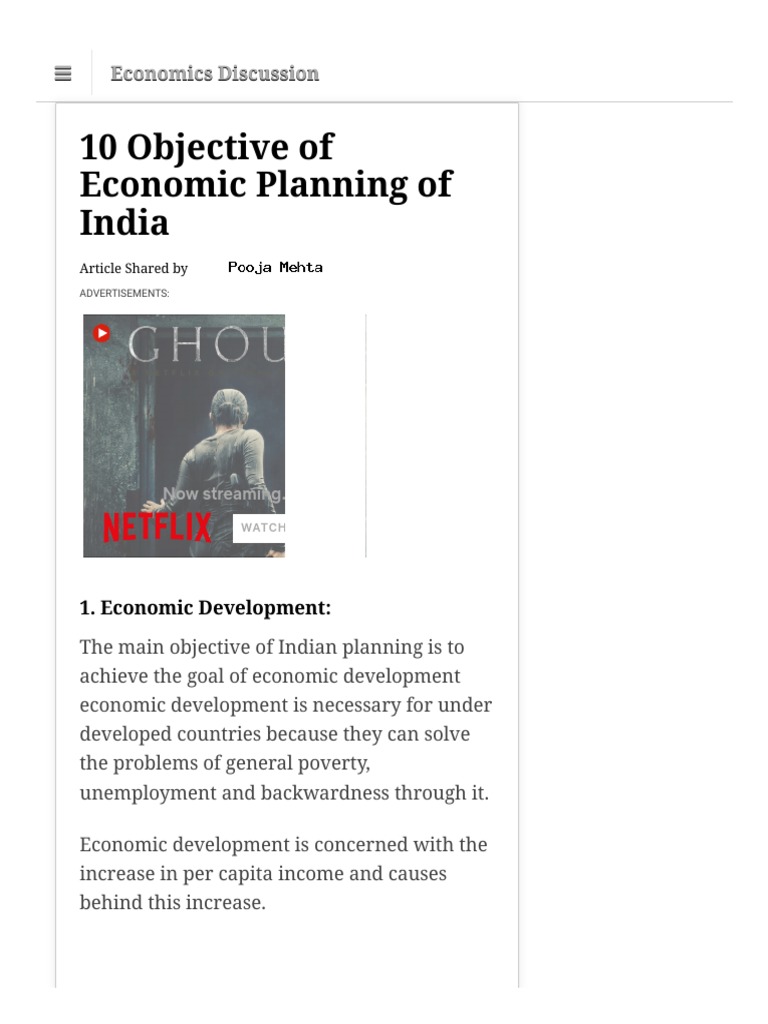 10 Objective of Economic Planning of India | PDF | Economic Development ...