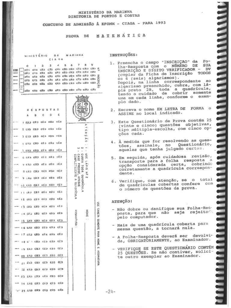 Efomm 1993 - Prova de Matemática PDF | PDF