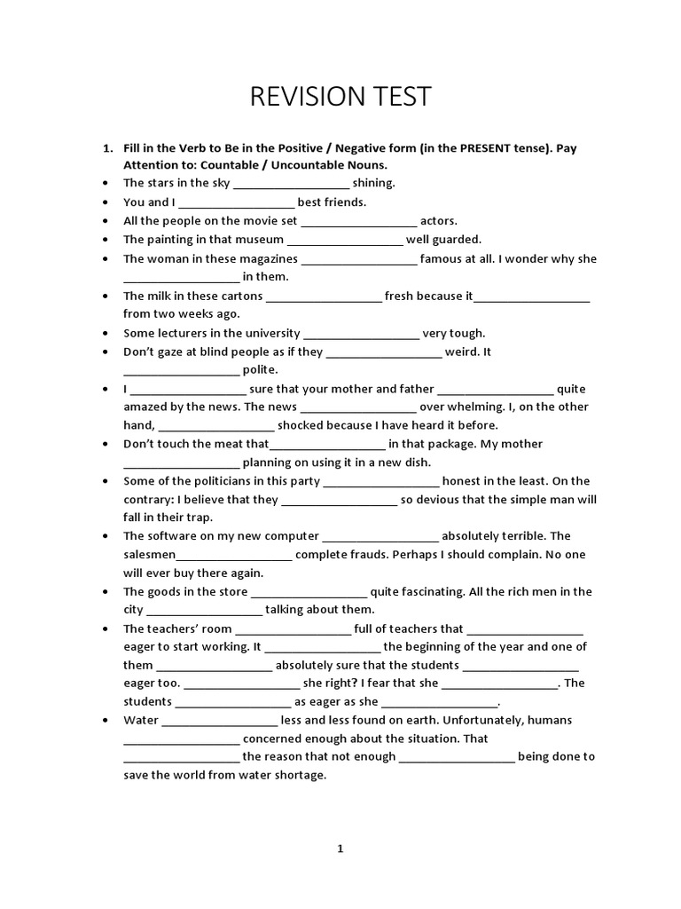 Revision Test: Verb Forms and Nouns | PDF | Language Arts & Discipline ...