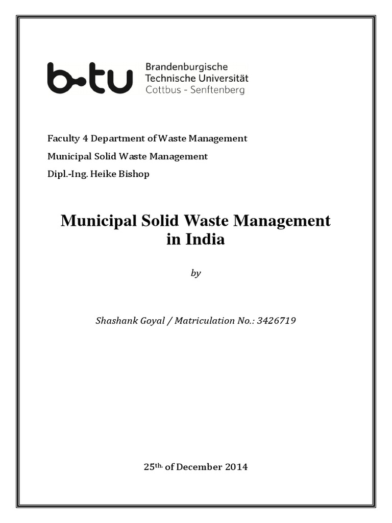 Municipal Solid Waste Management in India | PDF | Waste Management ...