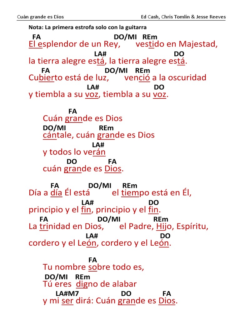 Cuan Grande Es El Letra Y Acordes