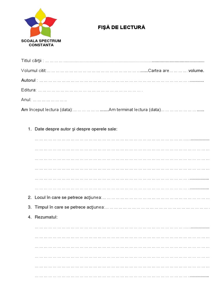 Model Fisa De Lectura Liceu Fişă de Lectură | PDF