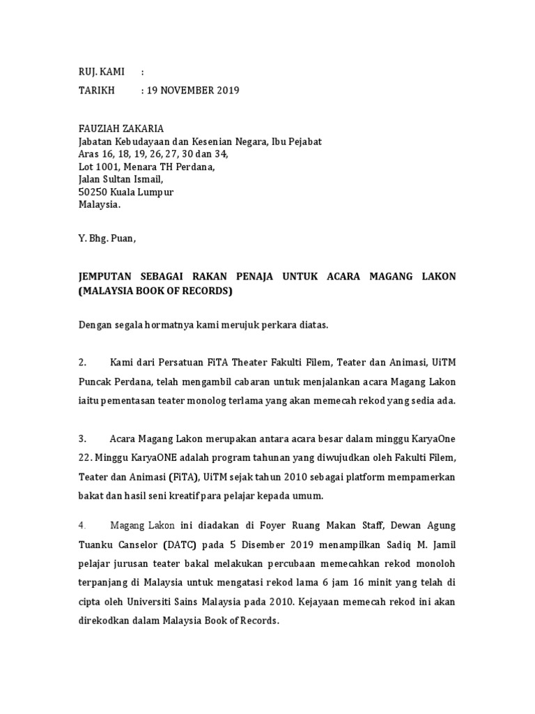 Contoh Surat Mohon Kerjasama  PDF