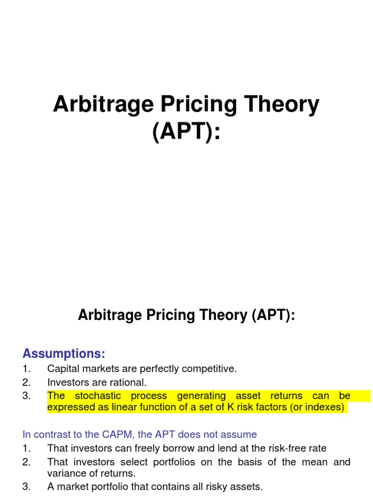 Arbitrage Pricing Theory - APT | PDF | Capital Asset Pricing Model |  Financial Economics
