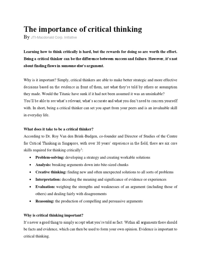 Importance of Critical Thinking Skills | PDF | Critical Thinking | Argument