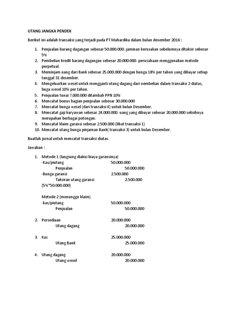 Jurnal Transaksi Utang Jangka Pendek 2016 | PDF | Bisnis | Pengelolaan ...