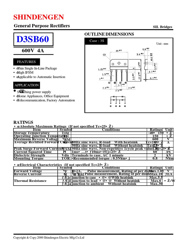 D3SB60 | PDF | Rectifier | Diode